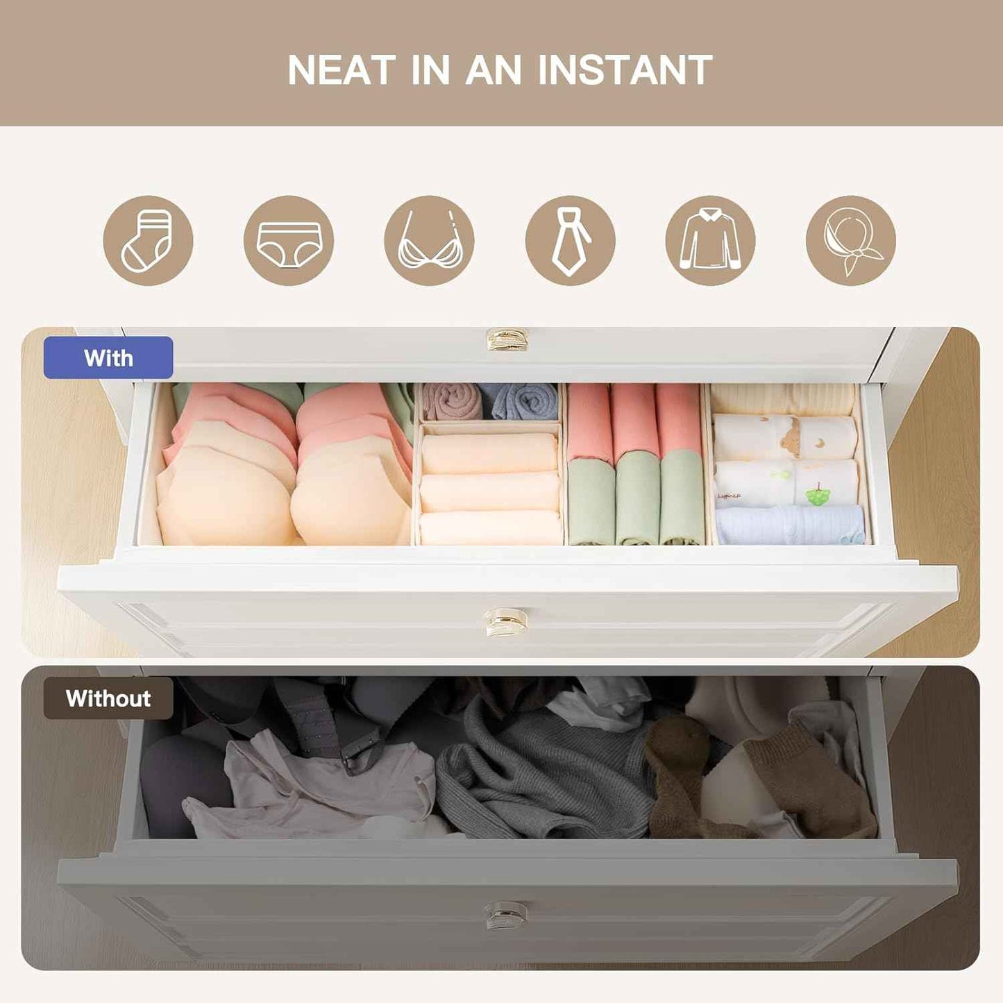 Criusia 10-Pack Drawer Organizers: Foldable Closet Storage for Clothes, Underwear, and Socks