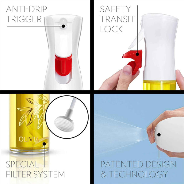 Flairosol Olivia - Original Advanced Oil Sprayer with Patented Technology, Glass Bottle, Golden Leaves