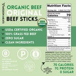 Organic Beef Sticks - Grass Fed, Zero Sugar, Non-GMO, Individually Wrapped Meat Snacks