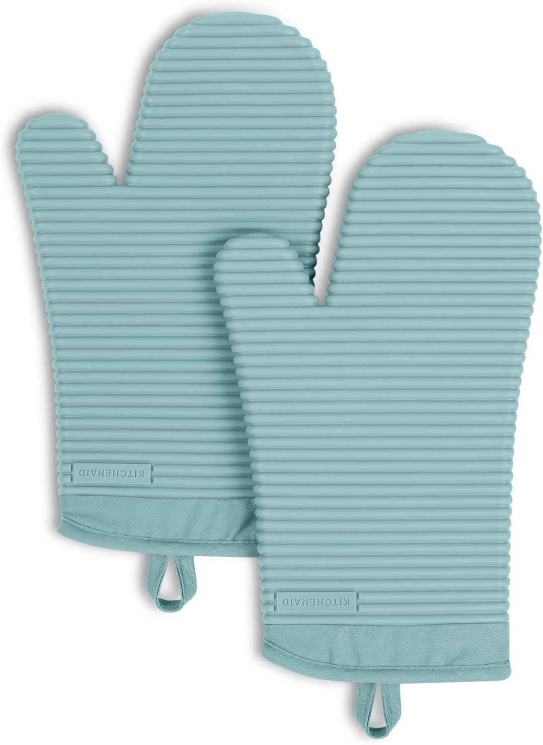 KITCHENAID Ribbed Soft Silicone Oven Mitt 2-Pack Set, 7.5"x13", Milkshake