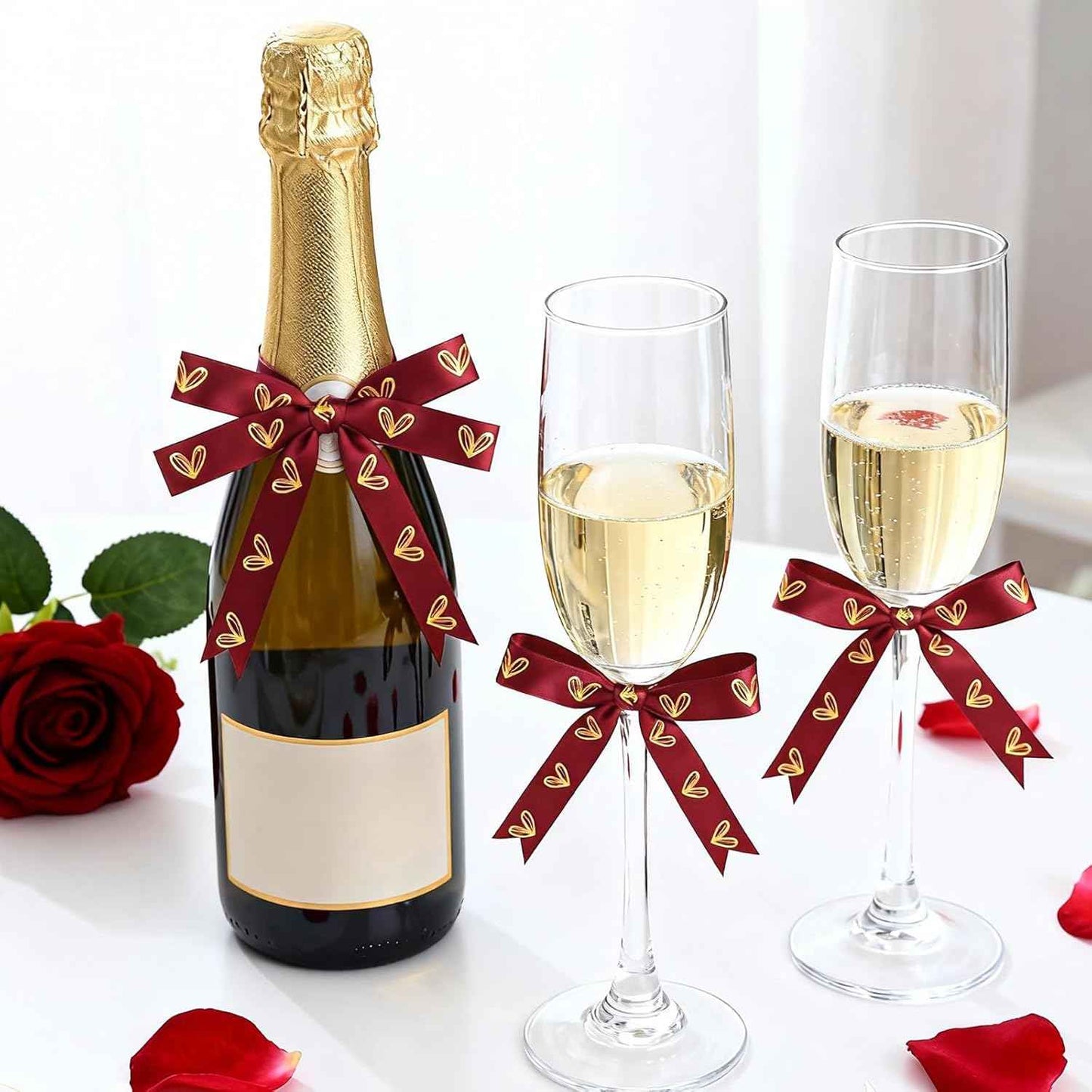 KINGLAKE Valentine's Day Ribbon Red - 1/2'' x 20 Yds Red Heart Satin Ribbon for Gift Wrapping Valentine Ribbons with Gold Heart for Crafts Flower Bouquet Party Home Decorations