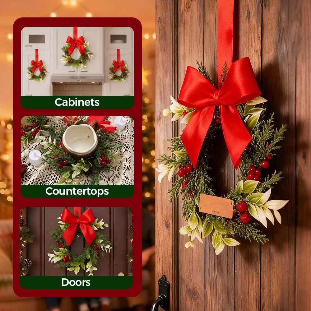 Small Christmas Wreath, 6 Pcs 6" Mini Christmas Wreaths for Cabinets, Small Cabinet Wreaths for Kitchen Cabinet Window Door Farmhouse Christmas Party Decorations Candle Rings Fireplaces (A)