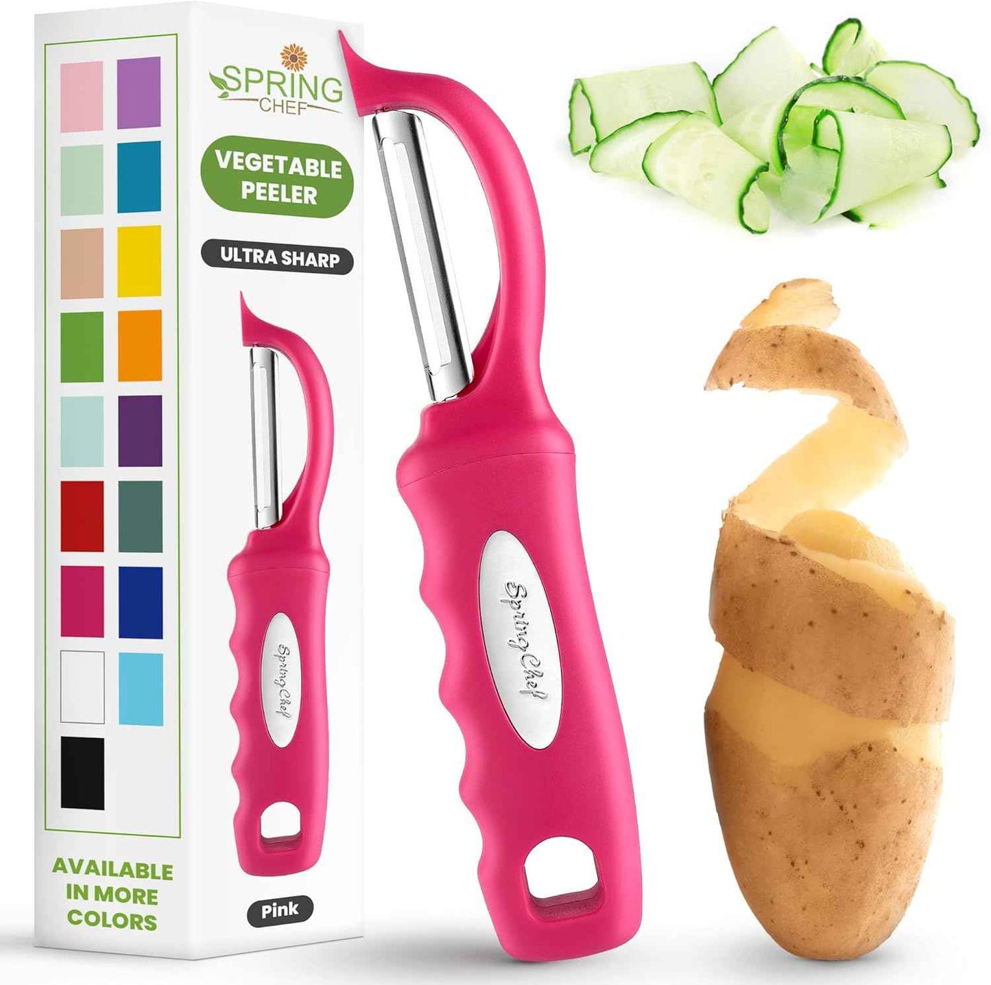 Spring Chef Premium Swivel Vegetable Peeler, Soft Grip Handle and Ultra Sharp Stainless Steel Blades - Perfect Kitchen Peeler For Veggie, Fruit, Potato, Carrot, Apple - Black