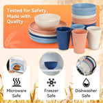 Wheat Straw Dinnerware Sets,64-Piece Black Plates and Bowls Sets for 8-Unbreakable,Reusable Plastic Dish Set-Dinner Plate/Dessert Plate/Cereal Bowl/Cup/Utensils-Microwavable Dishwasher Safe 64P-BLACK