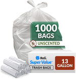 Reli. SuperValue 13 Gallon Trash Bags, 1000 Count, Clear, Multi-Use Garbage Bags