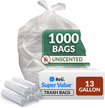 Reli. SuperValue 13 Gallon Trash Bags, 1000 Count, Clear, Multi-Use Garbage Bags