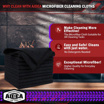 AIDEA Microfiber Cleaning Cloth 10PK, Black, 12x12, Microfiber Towels for Cars, Houses, and Kitchens