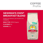 Newman's Own Organics Breakfast Blend, Ground Coffee, Fair Trade, Medium Roast, 10oz Bag, USDA Organic