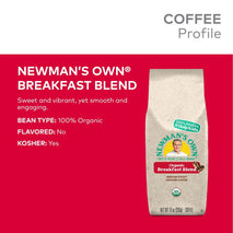 Newman's Own Organics Breakfast Blend, Ground Coffee, Fair Trade, Medium Roast, 10oz Bag, USDA Organic