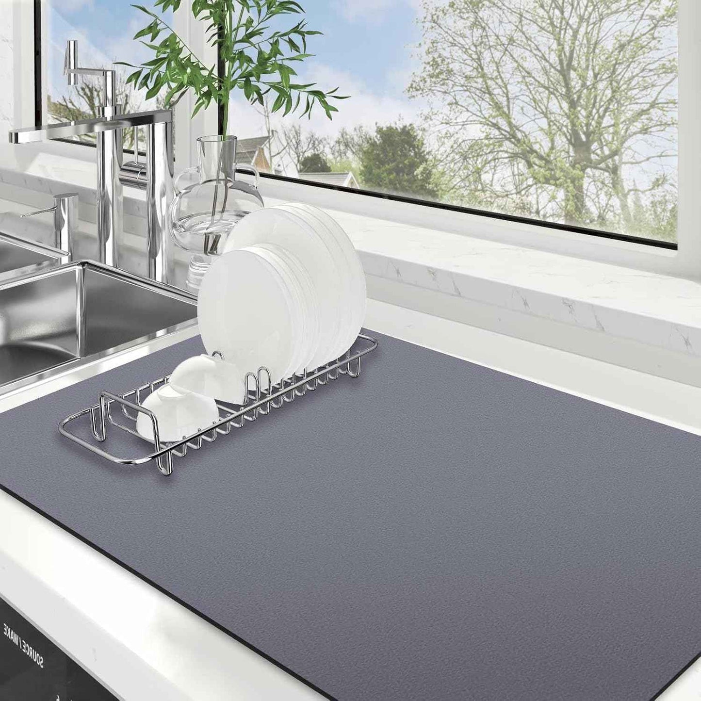WISELIFE Dish Drying Mat Super Absorbent Drying Mat Large Dish Drying Mats for Kitchen Counter Easy Clean Dish Mat Kitchen Drying Mat15"x 18" Stylish Grey