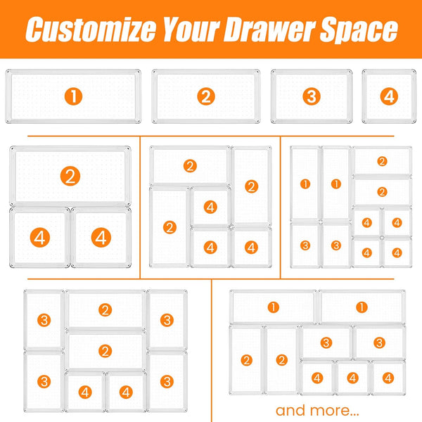Clear Drawer Organizer Set for Kitchen and Office Storage