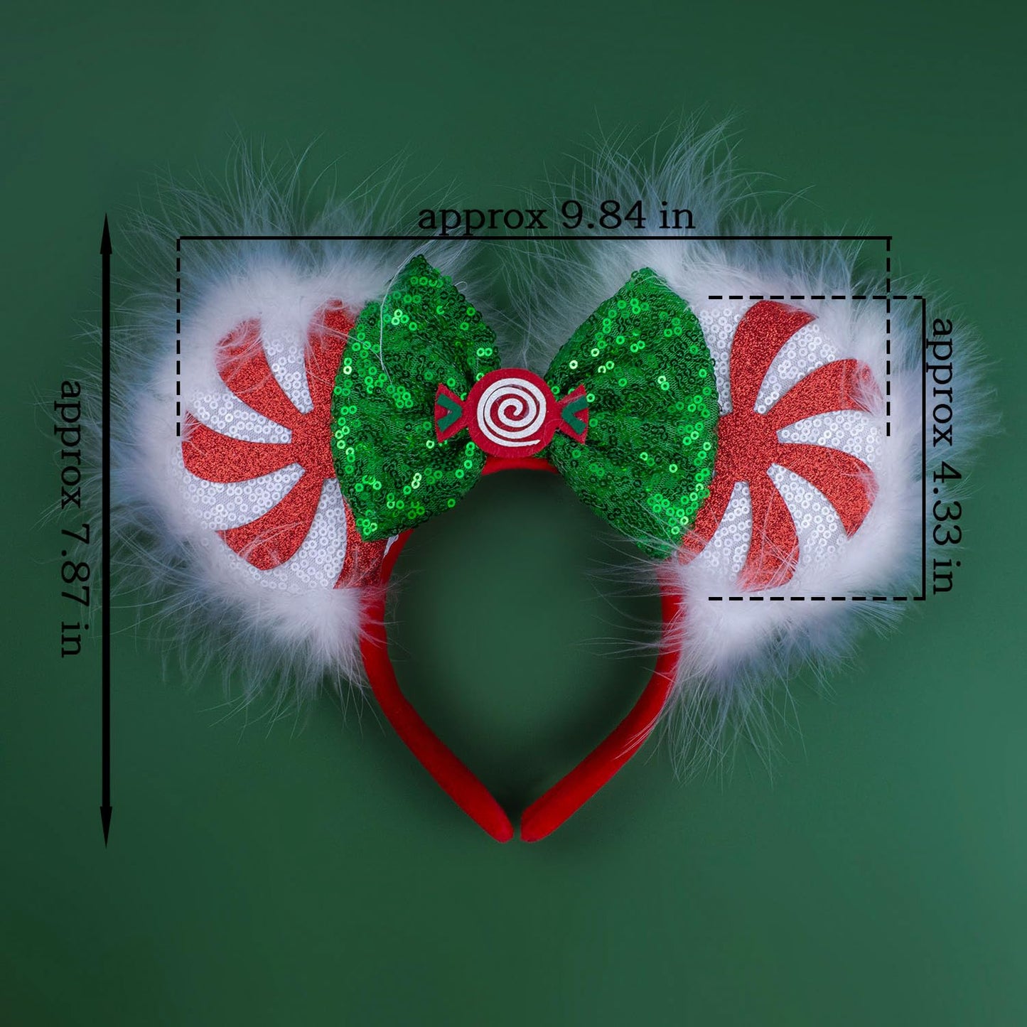 JIAHANG Christmas LED Flash Mouse Ear Headband, Lollipop Light Up Furry Edged Sequin Bow Hairband, Glowing Festival Party Decoration Headwear for Women Girls