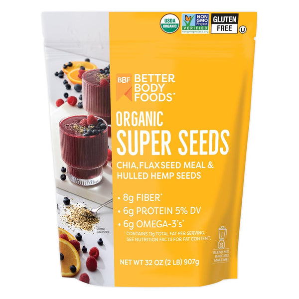 BetterBody Foods Superfood Organic Super Seeds - Blend of Chia, Flax, Hemp, 1lb