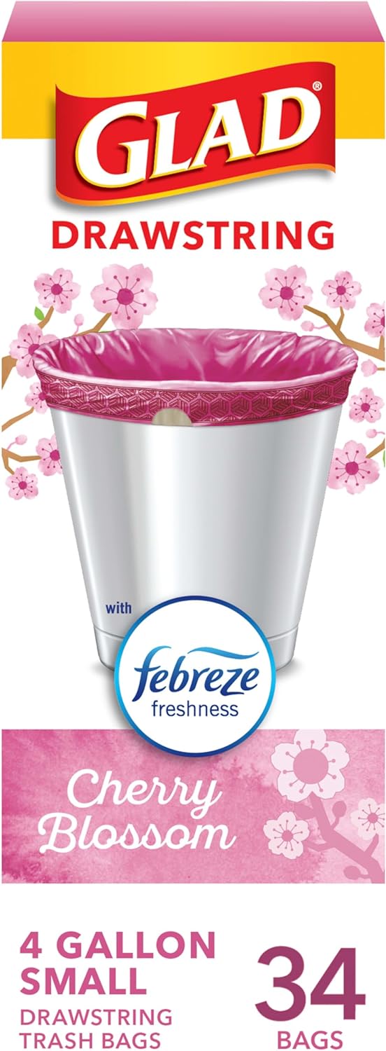 Glad Small Trash Bags 4 Gallon, Febreze Sweet Citron & Lime Garbage Bags, Odor Resistant with Drawstring, 80 Count