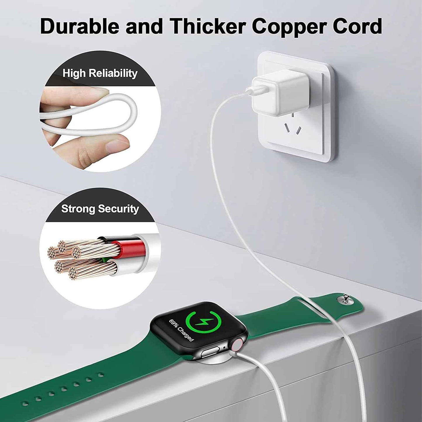 2026 upgraded magnetic charging cable for apple watch charger, usb c port, wireless charging cable for iwatch series ultra, 10, 9, 8, 7, 6, se, se2, 5, 4, 3, 2 - 3.3ft - white