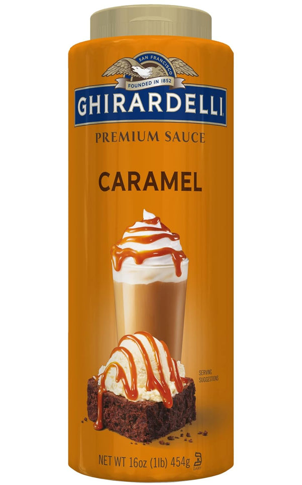 Ghirardelli 16 oz Caramel Sauce Squeeze Bottle for Lattes, Milkshakes, and Desserts, Pack of 1