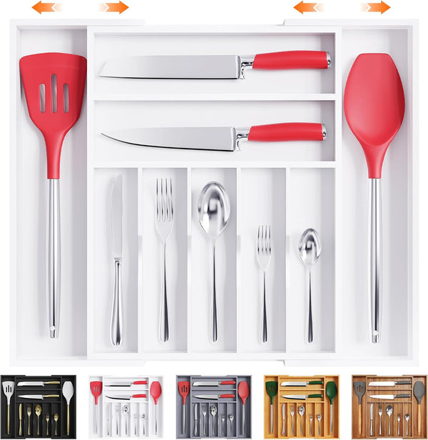 Bamboo Silverware Organizer for Kitchen or Bedroom Utensil Holder