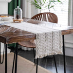 Alynsehom Macrame Hand Woven Cream Beige Boho Table Runner with Tassels 12x71in Cotton Rustic Farmhouse Kitchen Dining
