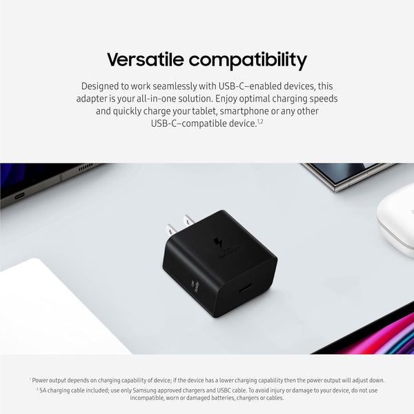SAMSUNG 45W Wall Charger Power Adapter with Cable Included, Super Fast Charging for Galaxy Phones, Tablets and USB Type C Devices, Low Standby Power Consumption, EP-T4511XBEGUS, Black