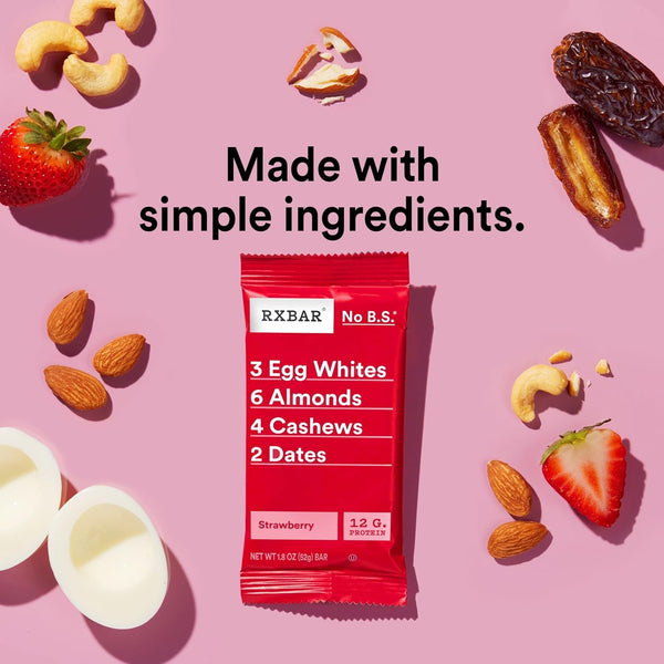 RXBAR Protein Bars, 12g Protein, Gluten Free Snacks, Strawberry, 12 Count Box