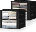 HomeHacks Storage 3-Pack Clothes Organizer Storage Bags Foldable Storage Box with Large Clear Window Sturdy Handles for Closet, Dorm, Pillows, Bedding, Clothes, Blankets, 35L, Gray