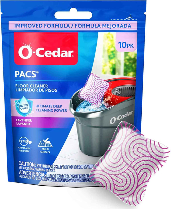 O-Cedar PACS Hard Floor Cleaner, Crisp Citrus Scent 10 Count (1-Pack) | Made with Naturally-Derived Ingredients | Safe to Use on All Hard Floors | Perfect for Mop Buckets