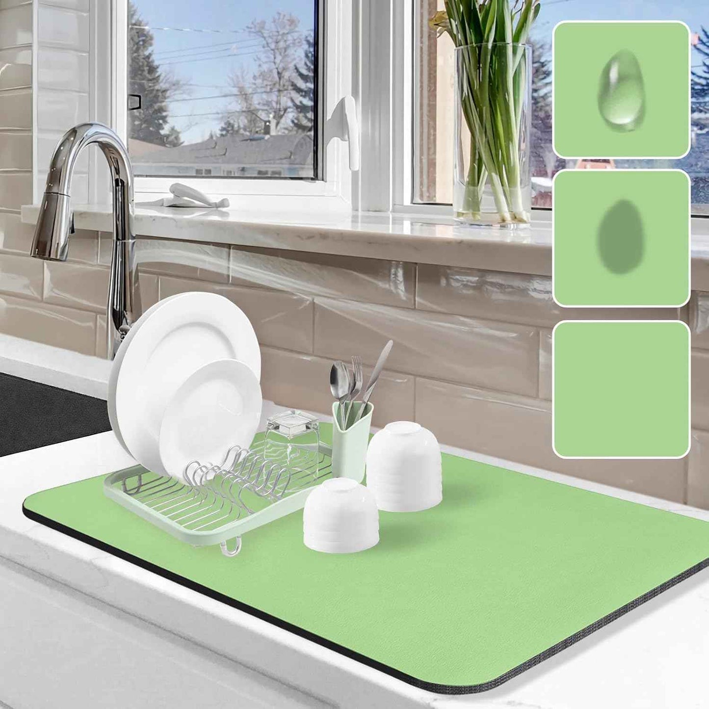 Dish Drying Mat for Kitchen Counter, 12"x19" Dish Drying Pad with Non-slip Rubber Backed, Hide Stain Anti Absorbent for Kitchen Counter, Drying Mat for Coffee Machine Dish Rack (Grey)