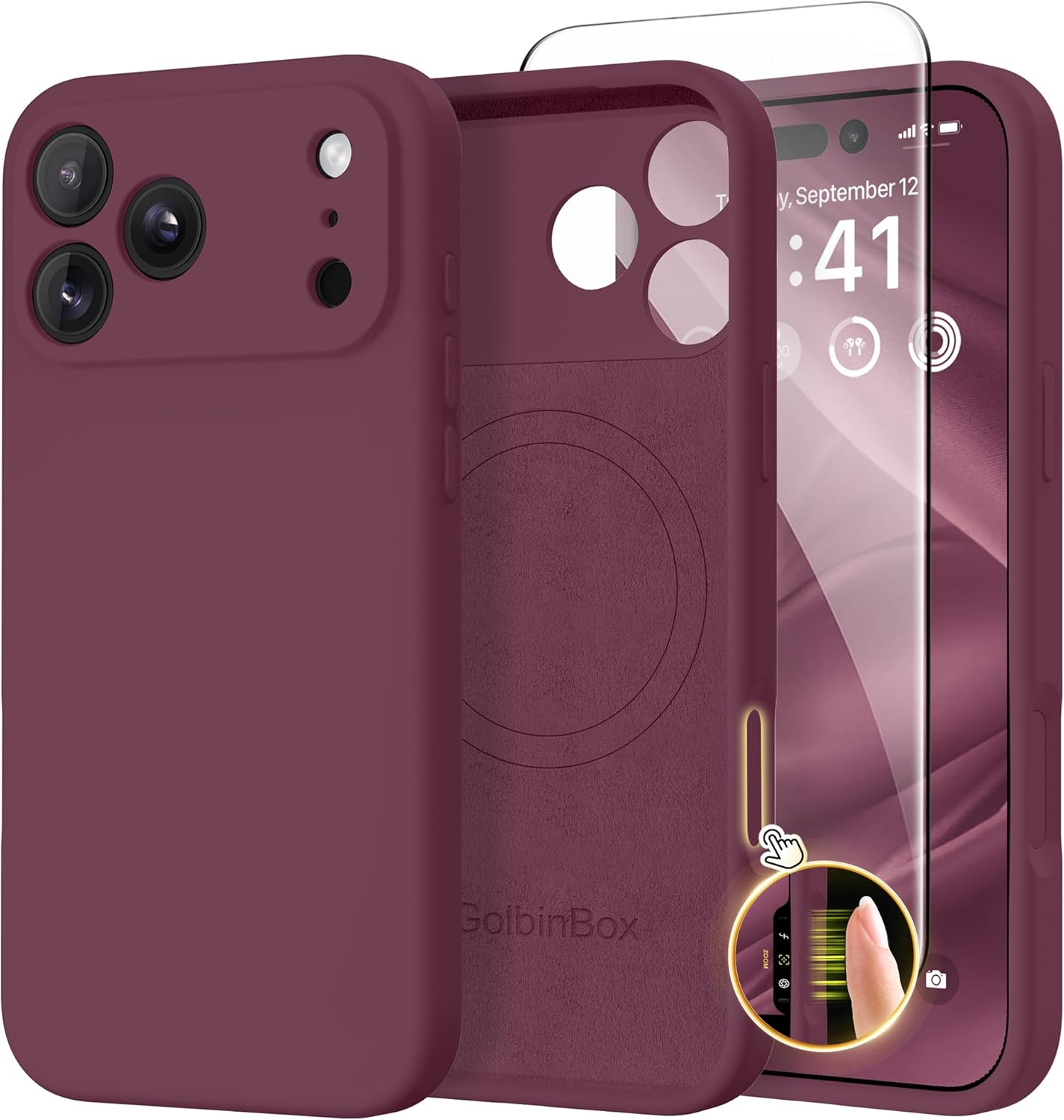 GolbinBox Magnetic for iPhone 17 Pro Max Case, Compatible with MagSafe, [Full Camera Protection] [Screen Protector], Silicone Shockproof Phone Cover with Anti-Scratch Microfiber Lining, Chalk Pink