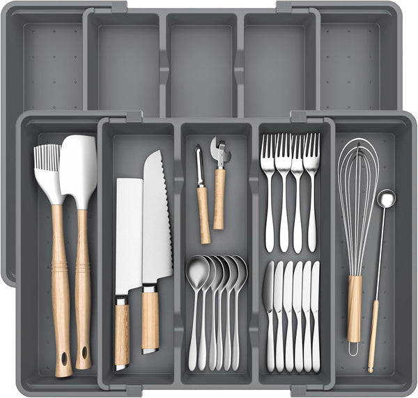 Large Silverware Organizer for Kitchen Drawers, Expandable Utensil Drawer Organizer