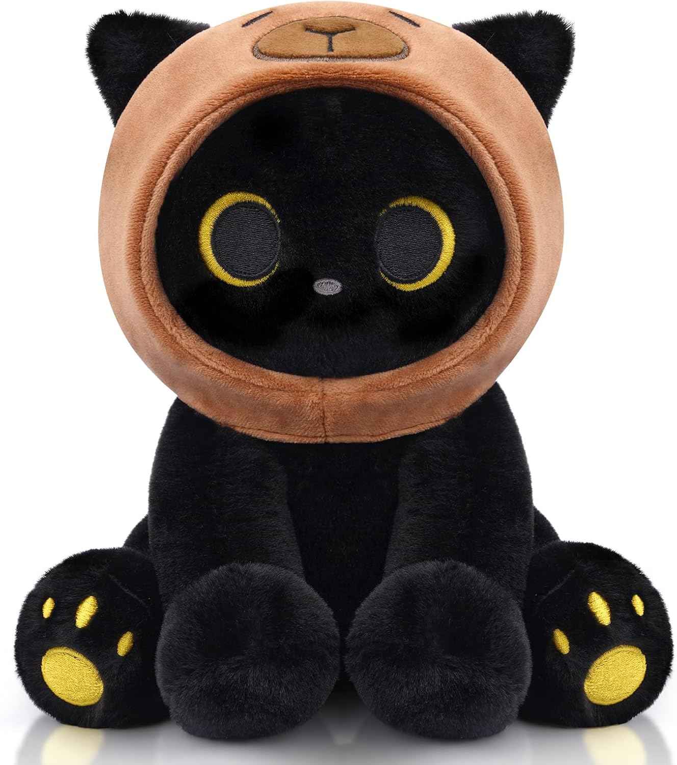 Black Cat Plush Holding Rose, 8 Inch Kawaii Valentines Plushies with Bow & Heart, Cute Plush Toy Soft Valentine's Day Gift for Her, Girlfriend, Wife, Kids