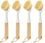 Bamboo Dish Scrubber Brush Set - 4 Pack with Built-in Scraper for Pots, Sinks