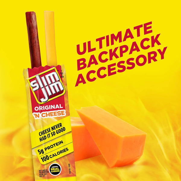 Slim Jim Original 'N Cheese Smoked Meat Sticks, 10 Count, 0.9 oz Each