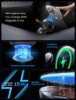 15w magsafe car mount charger for iphone 17-12, samsung, pixel - magnetic wireless cars charger