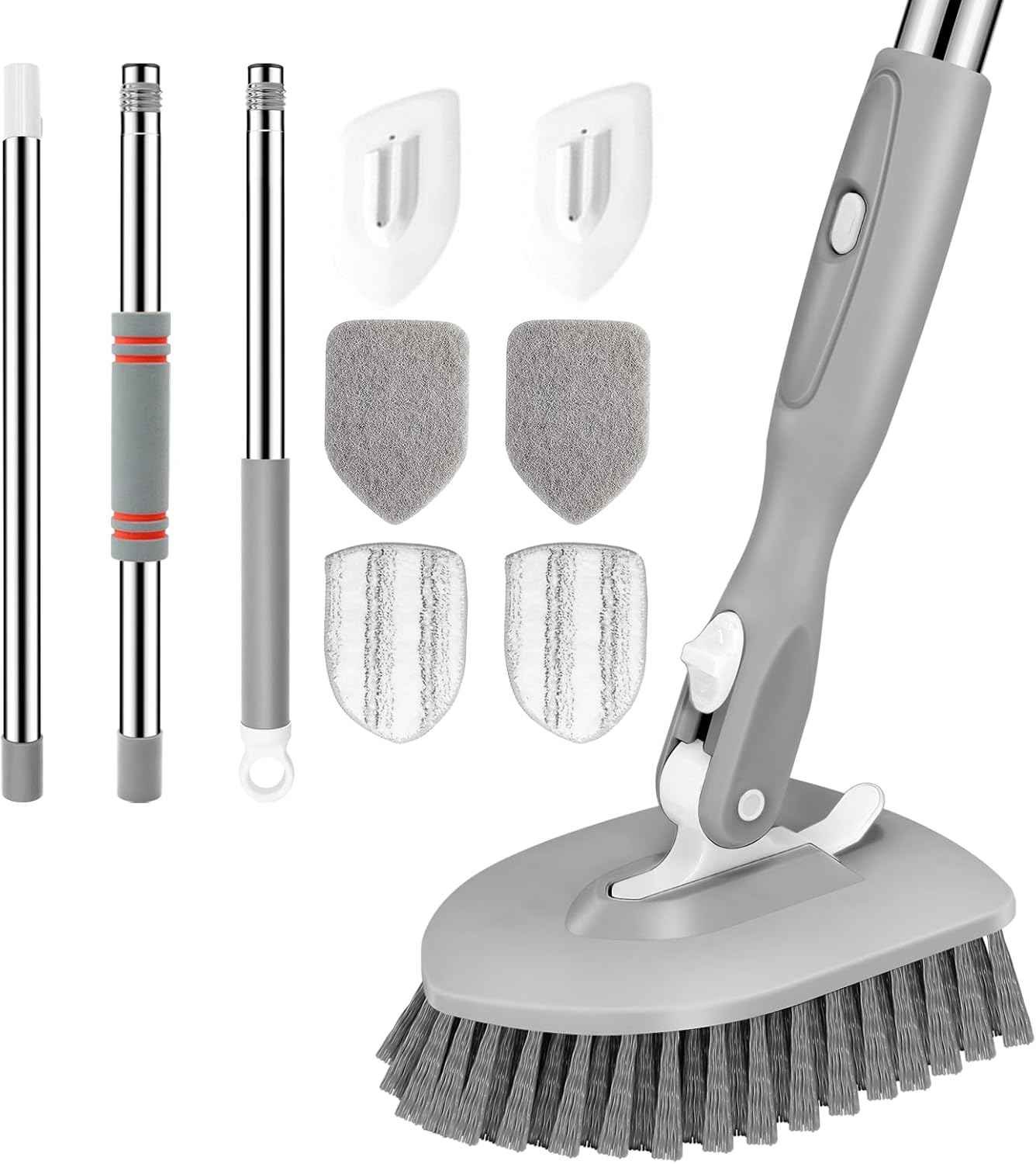 SetSail Floor Scrub Brush, 3-In-1 Tile Tub Floor Scrubber with 52-inch Adjustable Long Handle Shower Cleaner and 3 Detachable Replacement Brush Heads for Cleaning Bathroom Kitchen Walls Tub Tile