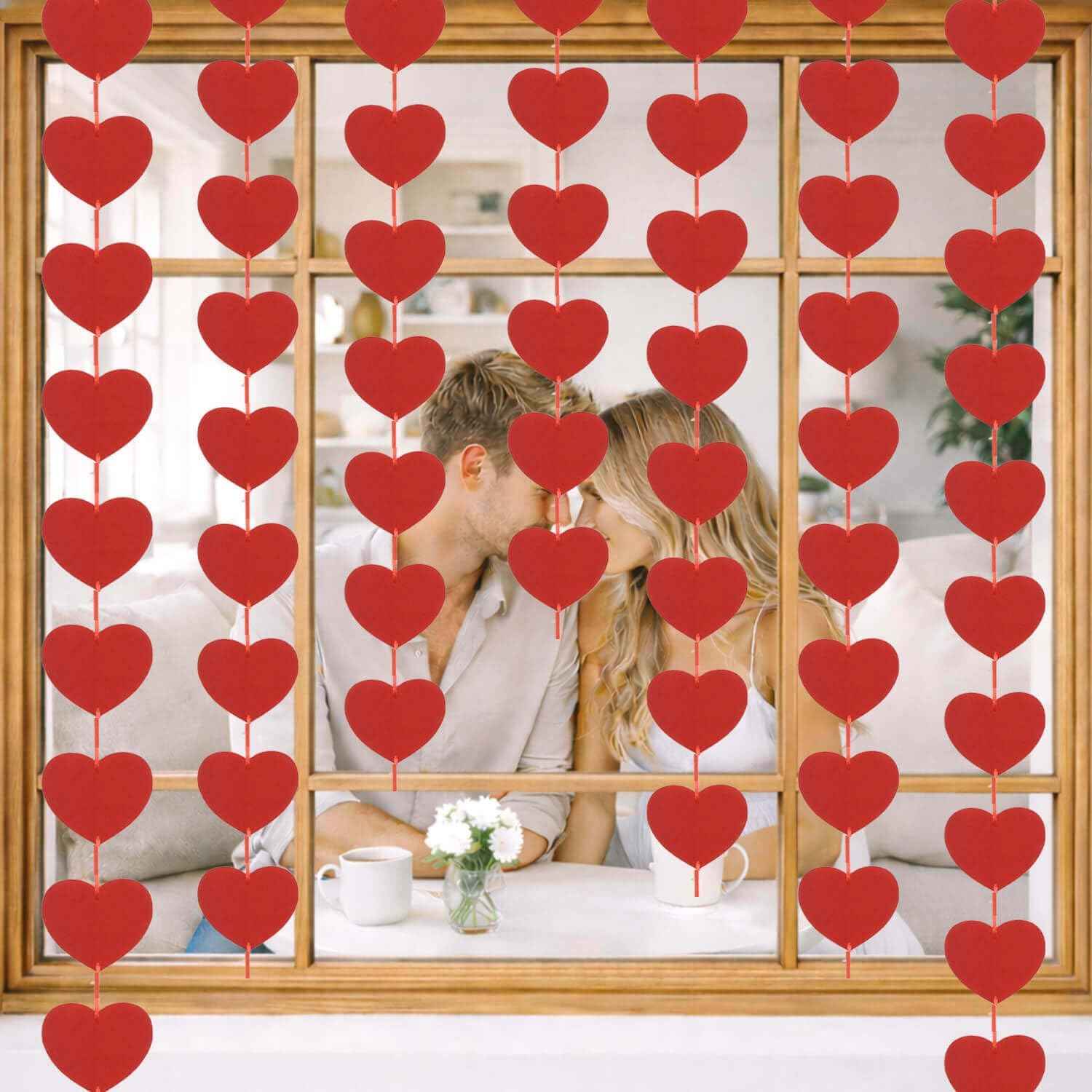 Valentines Day Decorations, 80Pcs Felt Red Heart Valentines Day Garland Banner Hanging for Wall, Party - Pre-Strung Valentines Galentines Wedding Hearts Decorations Streamers Decor