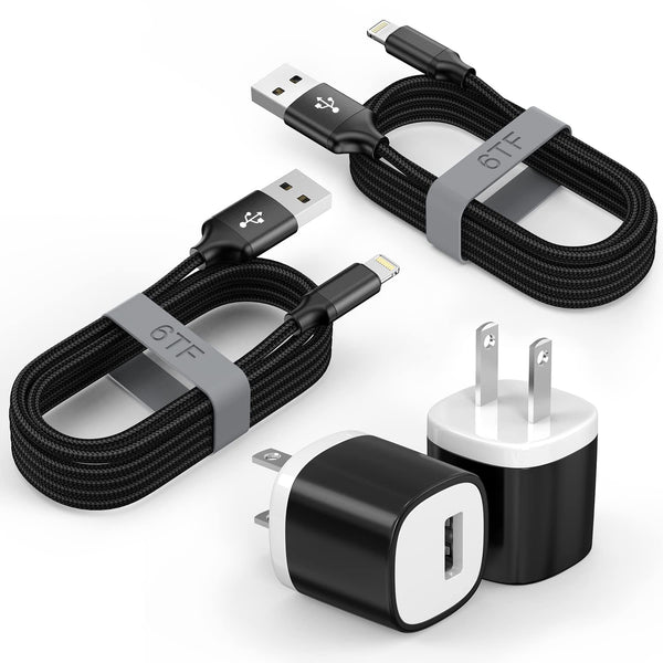 iPhone Charger,2Pack 6FT USB Wall Charger Fast Charging USB Cable Charging Cube Travel Plug Block with 6Foot Fast Cuble Lightning Cable Cord for iPhone 14 13 12 11 Pro Max XS XR X 8 7 SE2022 iPad