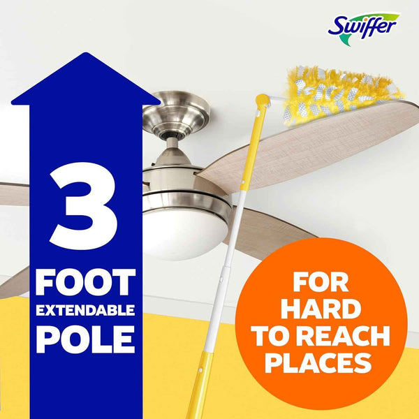 Swiffer Heavy Duty 3 ft Extendable Handle Duster Starter Kit with 3 Refills and Lock Dust