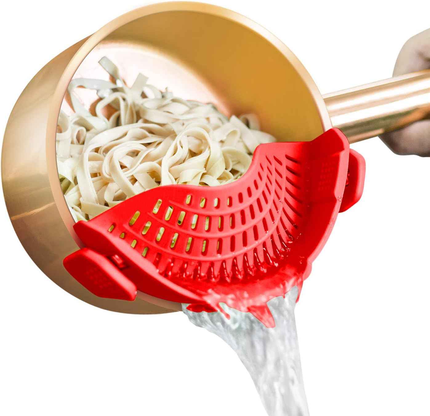 AUOON Clip On Strainer Silicone for All Pots and Pans, Pasta Strainer Clip on Food Strainer for Meat Vegetables Fruit Silicone Kitchen Colander