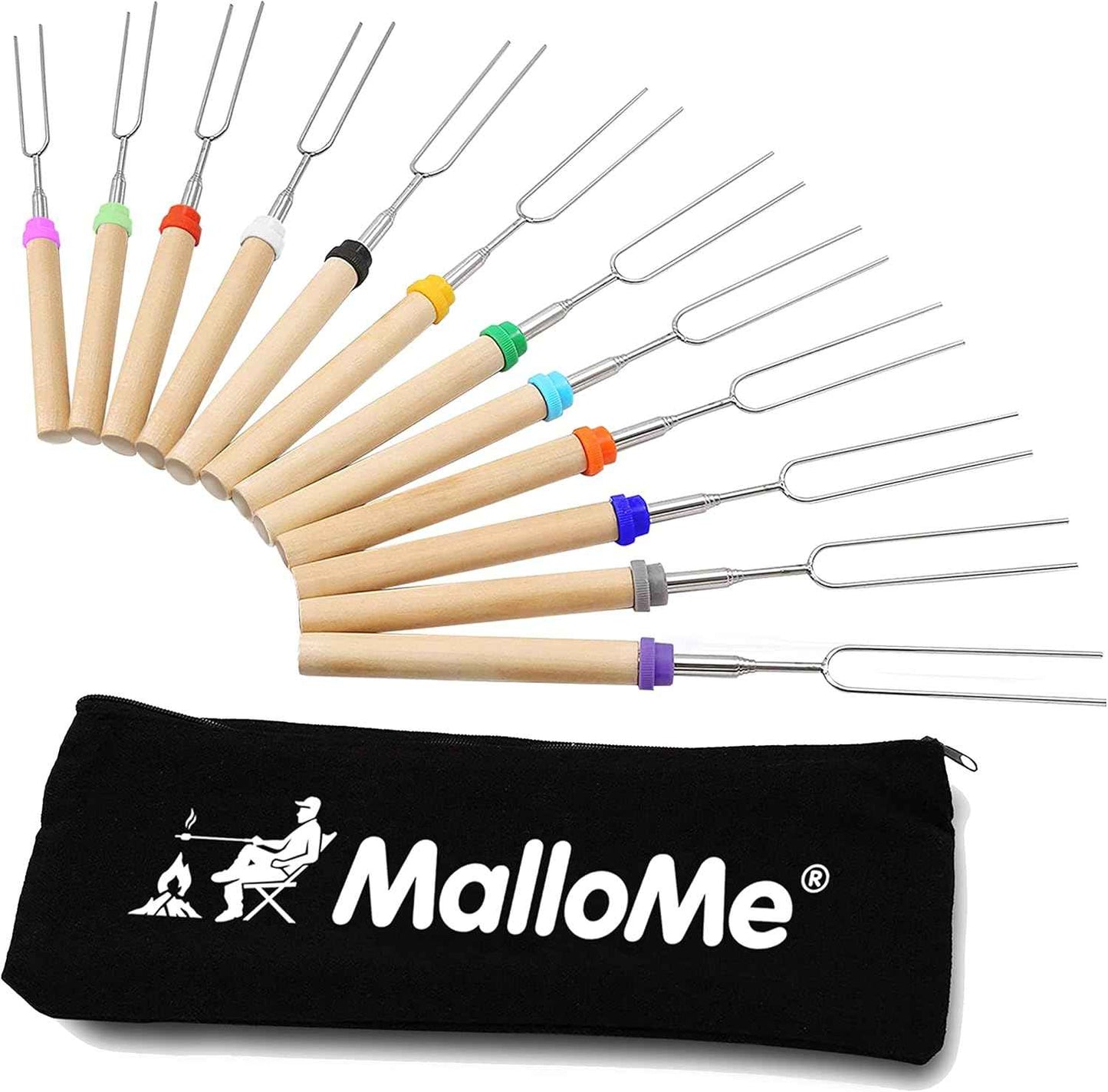MalloMe Smores Sticks for Fire Pit Long - Marshmallow Roasting Sticks Smores Kit - Smore Skewers Hot Dog Fork Campfire Cooking Equipment, Camping Essentials S'mores Gear Outdoor Accessories 32" 5 Pack