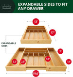 Royal Craft Wood Luxury Bamboo 9 Slot Silverware Organizer for Kitchen Utensil Holder & Cutlery Tray