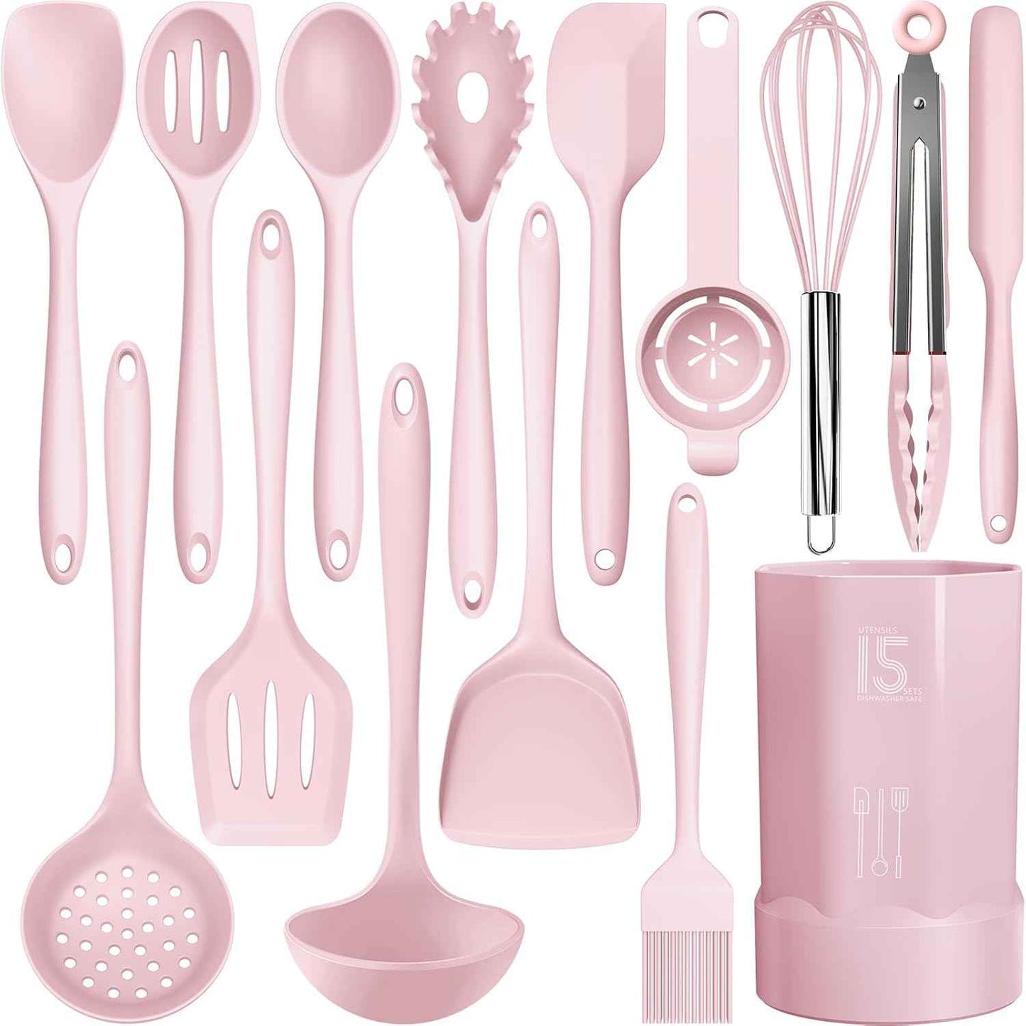 Silicone Cooking Utensils Set - 446°F Heat Resistant Kitchen Utensils,Turner Tongs,Spatula,Spoon,Brush,Whisk,Kitchen Utensil Gadgets Tools Set for Nonstick Cookware,Dishwasher Safe (BPA Free)