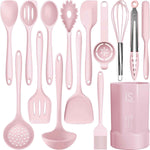 Silicone Cooking Utensils Set - 446°F Heat Resistant Kitchen Utensils,Turner Tongs,Spatula,Spoon,Brush,Whisk,Kitchen Utensil Gadgets Tools Set for Nonstick Cookware,Dishwasher Safe (BPA Free)