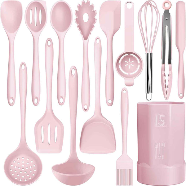 Silicone Cooking Utensils Set - 446°F Heat Resistant Kitchen Utensils,Turner Tongs,Spatula,Spoon,Brush,Whisk,Kitchen Utensil Gadgets Tools Set for Nonstick Cookware,Dishwasher Safe (BPA Free)