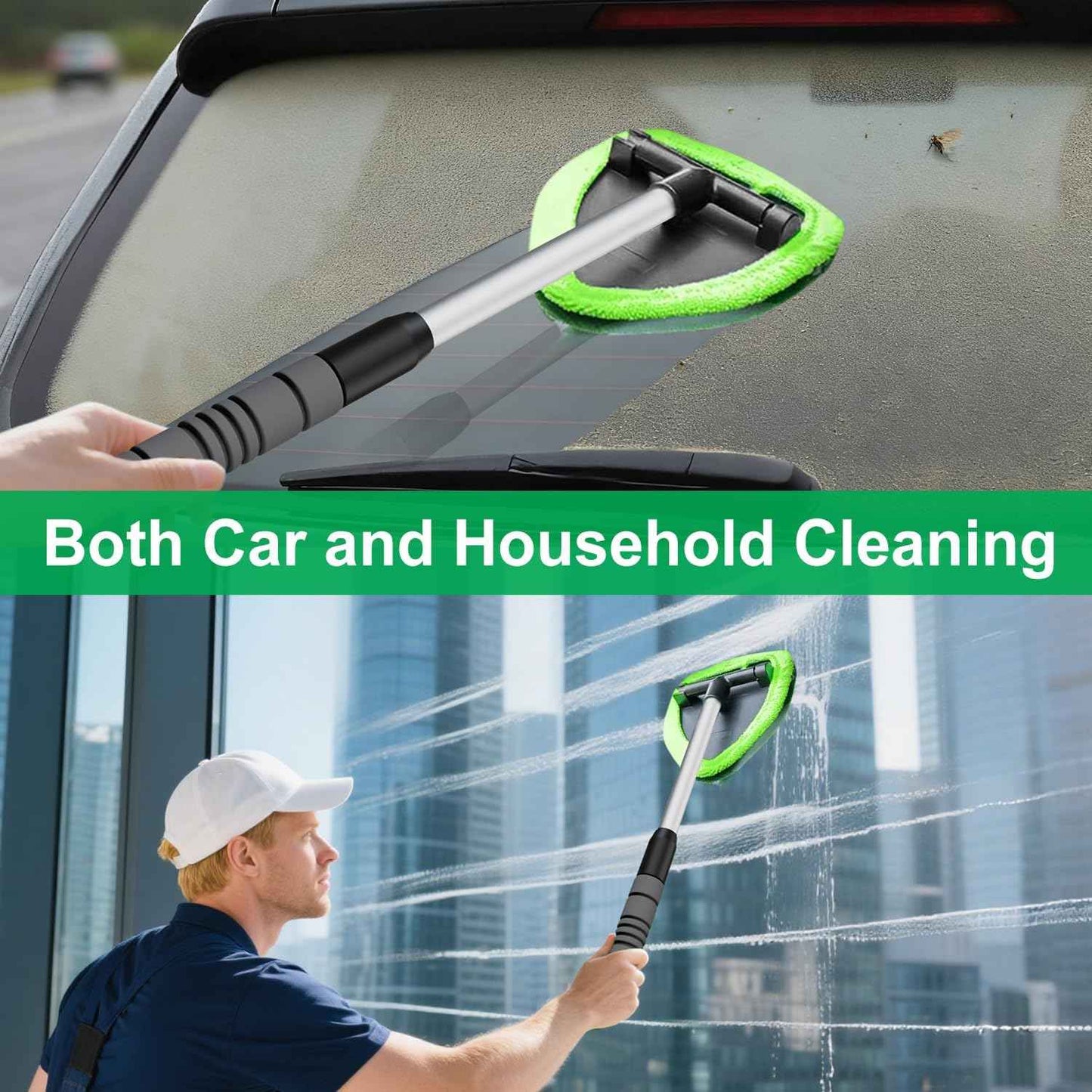 XINDELL Windshield Cleaner Tool – Car Interior Window Cleaning Kit with Extendable Handle & 4 Microfiber Pads, Auto Wiper Inside Windshield Brush for Car & Home Windows