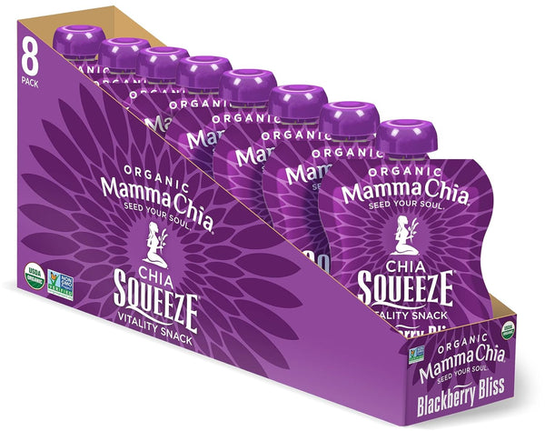 Mammachia Organic Chia Squeeze Vitality Snack, Wild Raspberry, No Added Sugar, Vegan Friendly, Kosher, USDA Certified Organic, Gluten Free & Non-GMO, 4 Count, 14 Ounce (Pack of 6)
