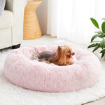 WNPETHOME faux fur self-warming donut cuddler dog bed, 20 x 20 x 8 inch, light pink