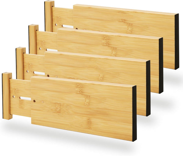 Bamboo drawer dividers for standard 16.6"-22" kitchen drawers, set of 4