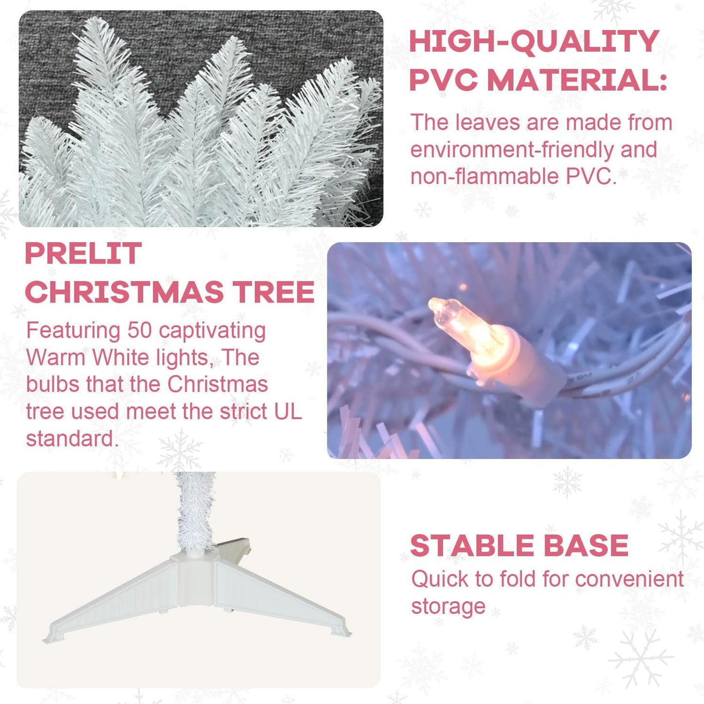 4ft Lighted Artificial White Christmas Tree | Leeheeyee Small Christmas Tree, Not Pre-lit White Tinsel Pine Trees with Lights, Ideal for Home, Office, and Xmas Tree Party Décor