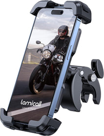 Lamicall Motorcycle Phone Mount, Bike Phone Holder - [Metal Lock] Upgrade Quick Install Bar Clip for Bicycle Scooter, Cell Phone Clamp Gifts for iPhone 17 16 15 Pro Max, Galaxy, 4.7-6.8" Phones