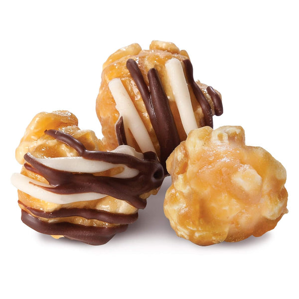 Popcornopolis Zebra Striped Caramel Corn with Confectionery Chocolate 24 Ounce American Grown
